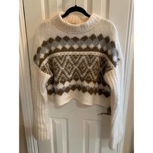 Free People Cream Alpine Crop Mock Neck Knit Sweater NWT
